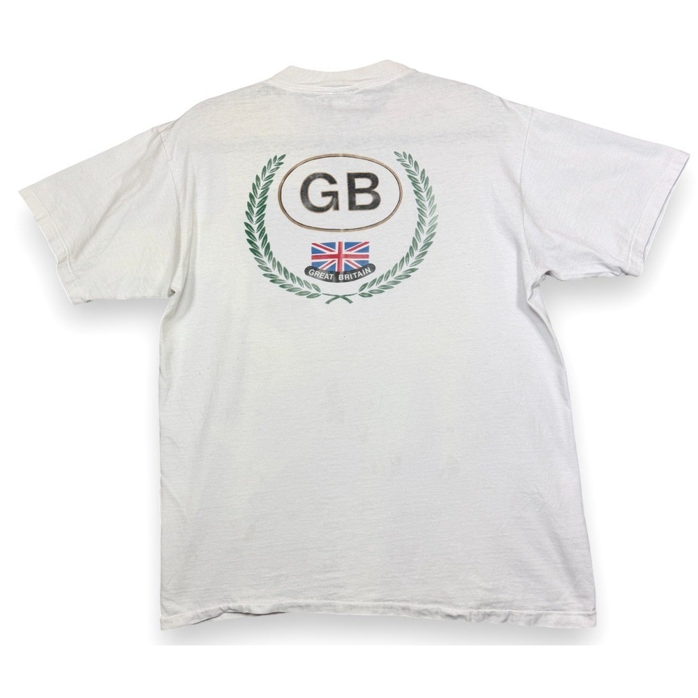 Vtg ER Royal Coat of‎ Arms Dieu Et Mon Droit Shirt XL White Great Britain 90s